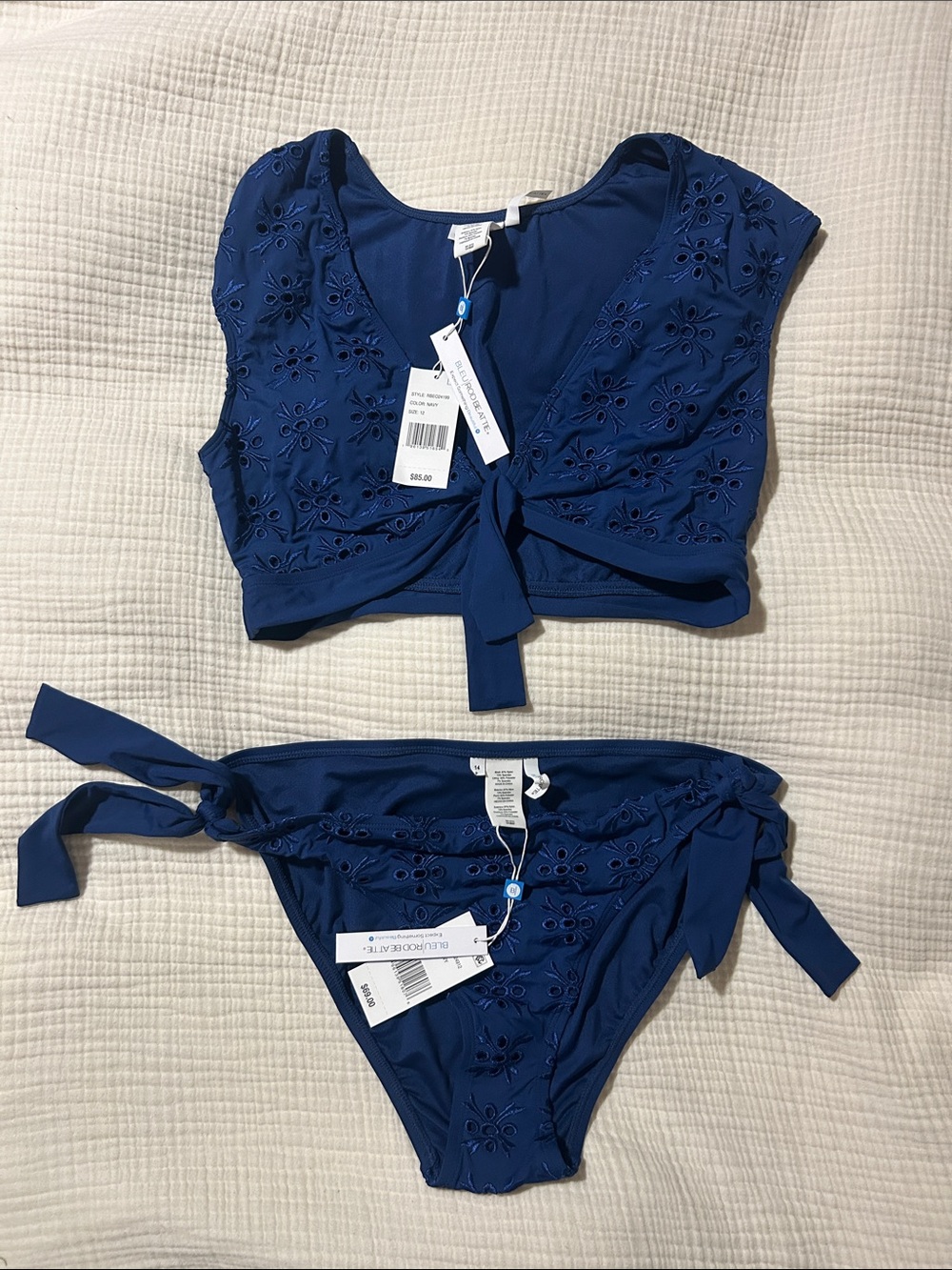 Bleu Rod Beattie Navy Eyelet Tie-Front Bikini Set